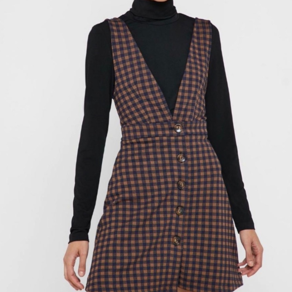 Brown & Navy Topshop Pinafore Dress in Size 10